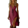 thumbnail image 1 of LNWUY Womens Summer Dresses Deep V Spaghetti Strap Dresses Split Ruffle Short Sundresses Elegant Night Party Dress Trendy Red XL, 1 of 9