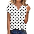 thumbnail image 1 of LNWUY Womens Summer Tops Loose Fit V Neck Trendy Outfits Blouses Ploka Dots Print Tees Casual Short Sleeve Tunic Tops Basic Shirt White S, 1 of 6