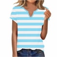thumbnail image 1 of LNWUY Womens Summer Tops Loose Fit V Neck Trendy Outfits Blouses Striped Print Tees Casual Short Sleeve Tunic Tops Basic Shirt Blue XXL, 1 of 6