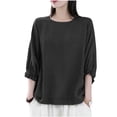 thumbnail image 1 of LNWUY Womens Tops 3/4 Sleeve Crew Neck T-Shirts Solid Color Soft Shirt Casual Loose Tees Basic Business Blouses for Daily Black M, 1 of 7