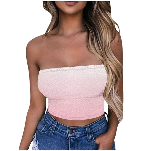 LNWUY Womens Tube Tops Going Out Summer Y2k Bandeau Trendy Crop Sleeveless Strapless Cute Gradient Color Printed Corset Pink XXL