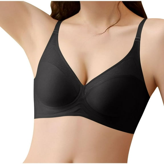 LNWUY Womens Wireless Bras V Neck Comfortable Bralette Supportive Tshirt Bra No Underwire Seamless Push Up Everyday Bras Black XXL