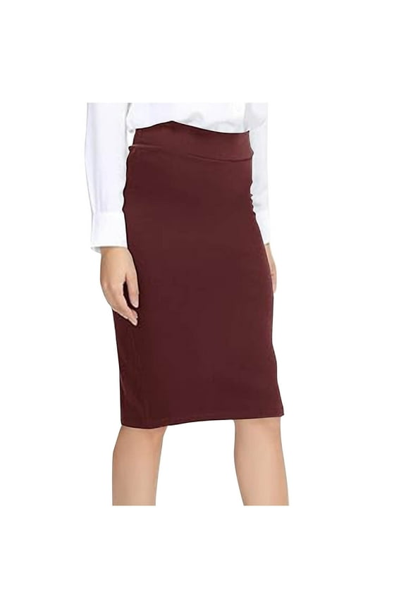 Womens's Basic Stretch Pencil Skirt Wear to Work Pull On Midi Length Plus Size Solid Color Tight Fitting Short Skirt Wine L