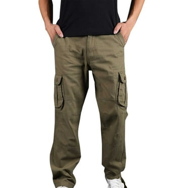 LNWUY (XS-6XL) Big and Tall Mens Cargo Pants Relaxed Fit Cotton Outdoor Jogger Athletic Pants Loose Trousers Causal Straight Sweatpants Yellow XXXL
