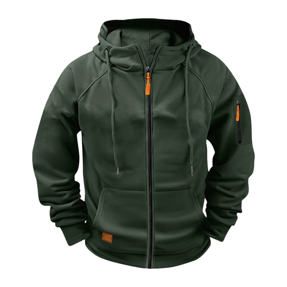LNWUY Zip Up Hoodie Men Fleece Comfort Solid Color Hoodies with Zipper Pockets Fall Big And Tall Cozy Outdoor Work Jackets Green XL