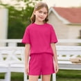 thumbnail image 1 of LNZGNM 2 Piece Summer Outfits with Pockets Oversized Cap Sleeve Top Shorts Set Elastic Waist Solid Color Clothing Sets for Sports, Hot Pink, 1 of 5