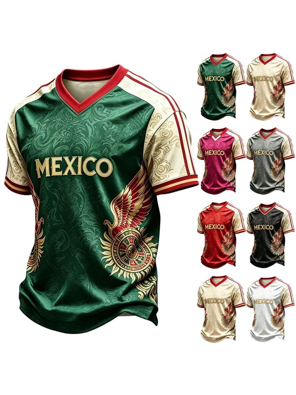 2026 Mexico Soccer Jersey, Men’s V-Neck Short Sleeve Fan Shirt for Game Day, Training, Travel, and Casual Wear,Hot Pink(XXXL)