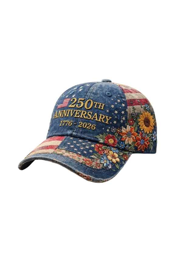 250 Anniversary USA Hat Embroidery Floral American Flag Baseball Cap Commemorative Cap for Independence Day