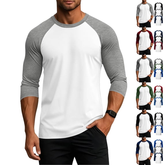 LNZGNM 3 Pack Men's 3/4 Sleeve Shirts Crew Neck Baseball T Shirts Moisture Wicking Athletic Tops,Navy(L)