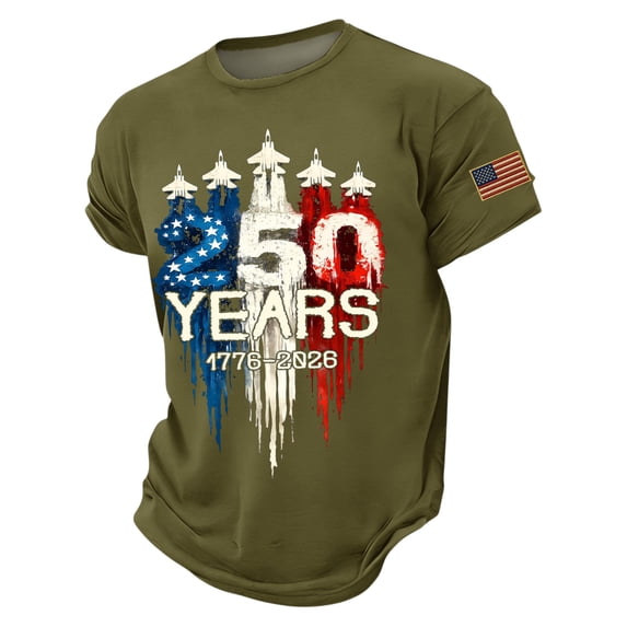 LNZGNM American Flag Shirts for Men 250th Anniversary Short Sleeve T-Shirts Star Stripes Graphic Crewneck Shirts Casual Workout Tops,Army Green S