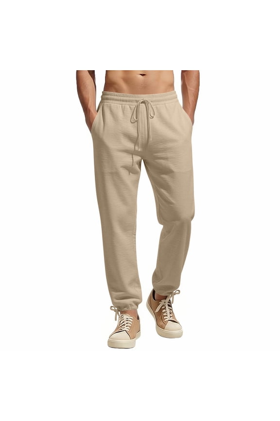 Athletic Pants for Men Stretch Cuff Leg Sweatpants Drawstring Track Pants Casual Running Pants with Pockets,Khaki 2XL