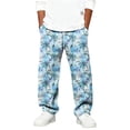 thumbnail image 1 of LNZGNM Baggy Boys Sweatpants Tropical Print Lounge Pants Athletic Joggers Drawstring Elastic Waist Open Bottom Trousers with Pockets for Daily Wear 3-15 Years, Cyan, 1 of 8