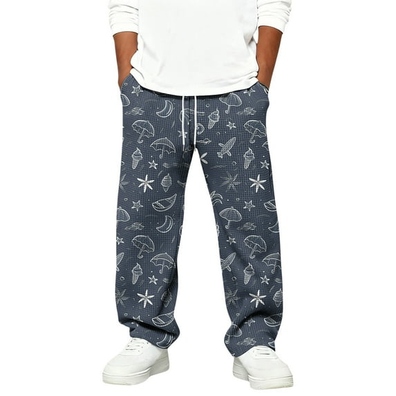 LNZGNM Baggy Sweat Pants for Boy Graphic Print Lounge Pants Trendy Joggers Drawstring Elastic Waist Open Bottom Trousers with Pockets for Hiking 3-15 Years, Navy