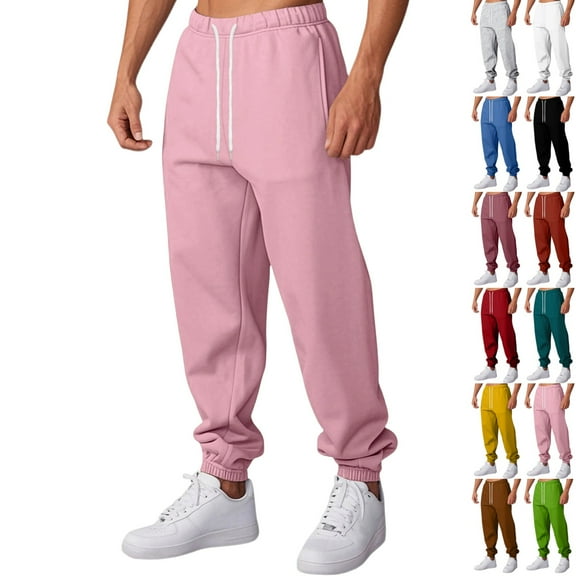 LNZGNM Baggy Sweatpants Men Elastic Waist Drawstring Joggers S-5XL Big and Tall Sweatpants Casual Fleece Sweatpants Lightweight Workout Running Jogger, Pink 4XL