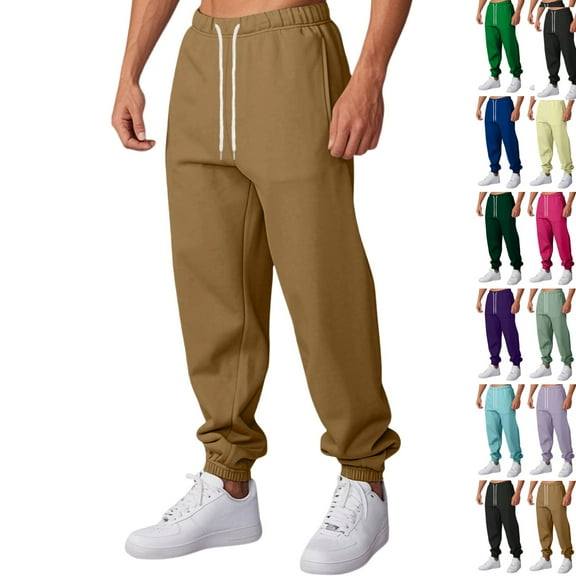 LNZGNM Baggy Sweatpants Men Elastic Waist Open Leg Sweatpants Drawstring S-5XL Joggers Casual Lightweight Sweatpants Fleece Gym Athletic Jogger, Light Brown XL