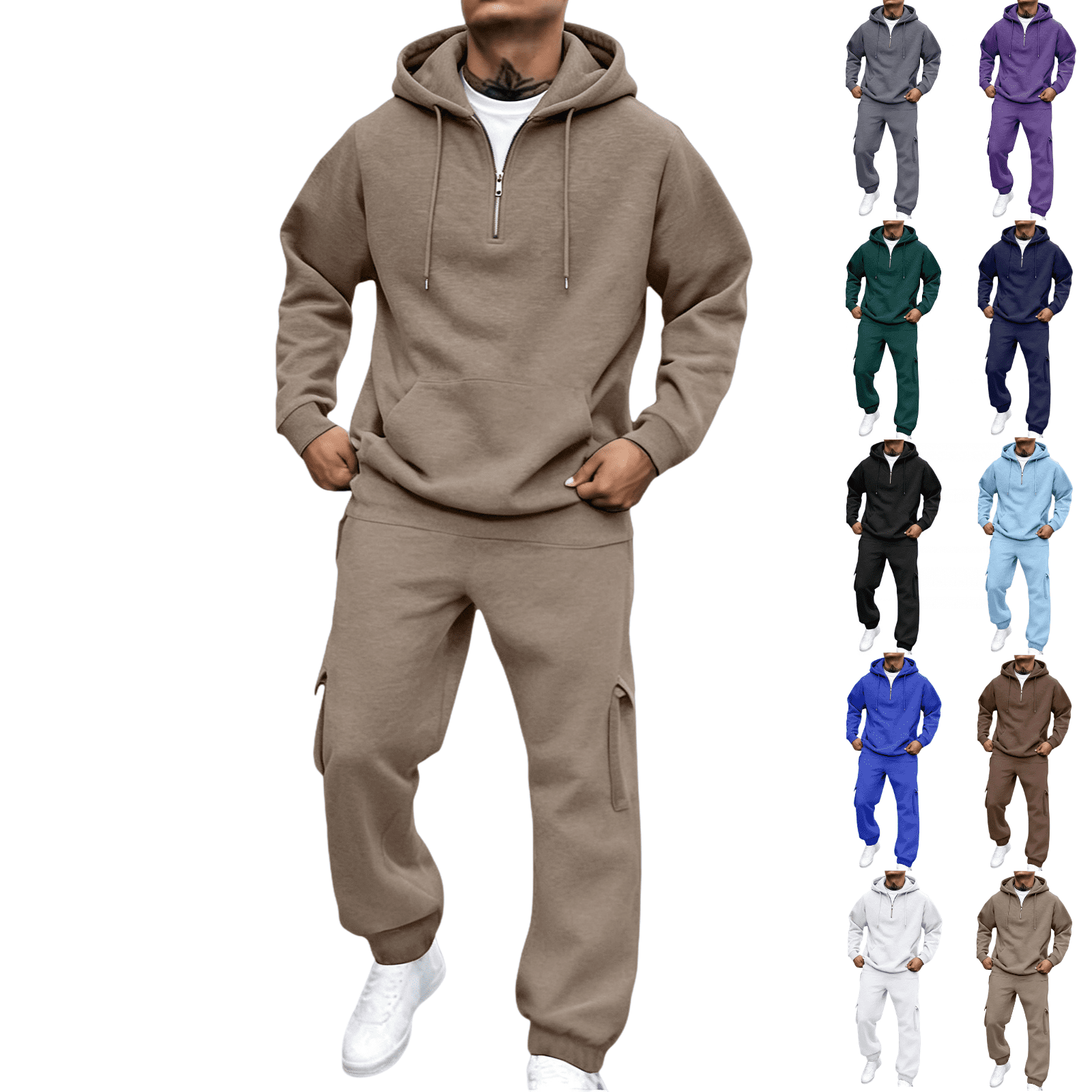 LNZGNM Basic Hoodie Sets for Men Long Sleeve Drawstring Hood Ribbed Hem ...