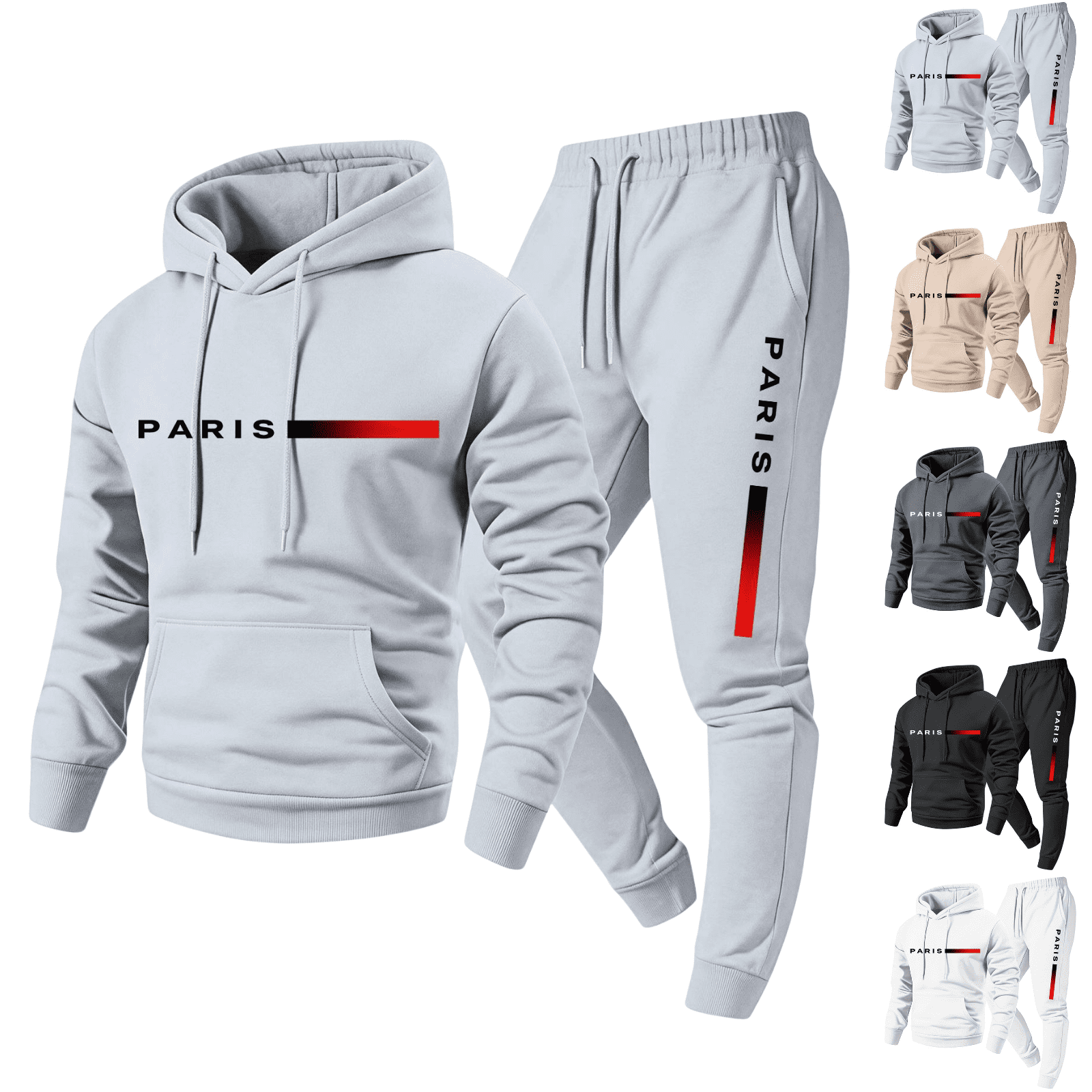 LNZGNM Basic Jogger Sets for Men Long Sleeve Hooded Ribbed Hem Side ...