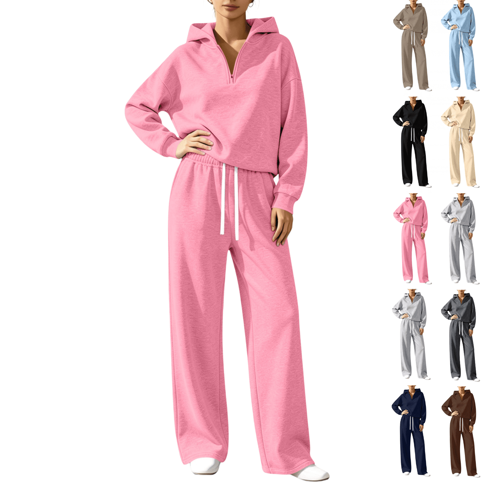 LNZGNM Basic Sweat Sets for Women Long Sleeve Drawstring Hood Ribbed ...