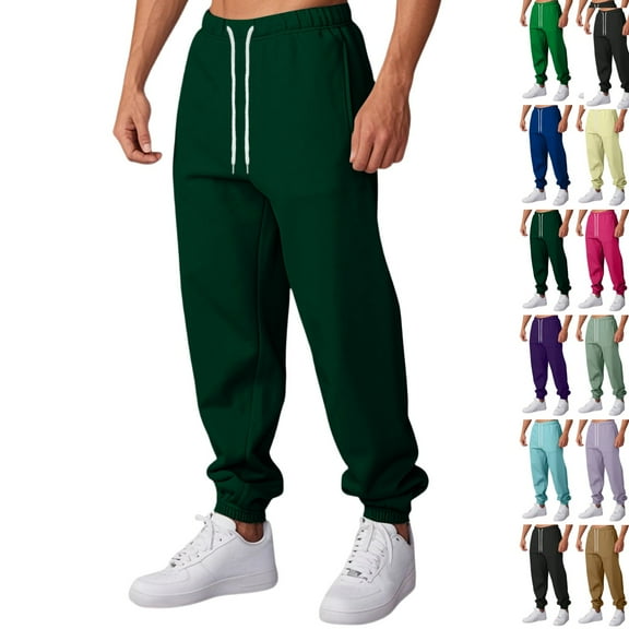LNZGNM Big and Tall Sweatpants Men Casual Elastic Waist Open Leg Sweatpants Drawstring Fleece Cargo Sweatpant S-5XL Lightweight Joggers Workout Running Sweatpant, Dark Green M