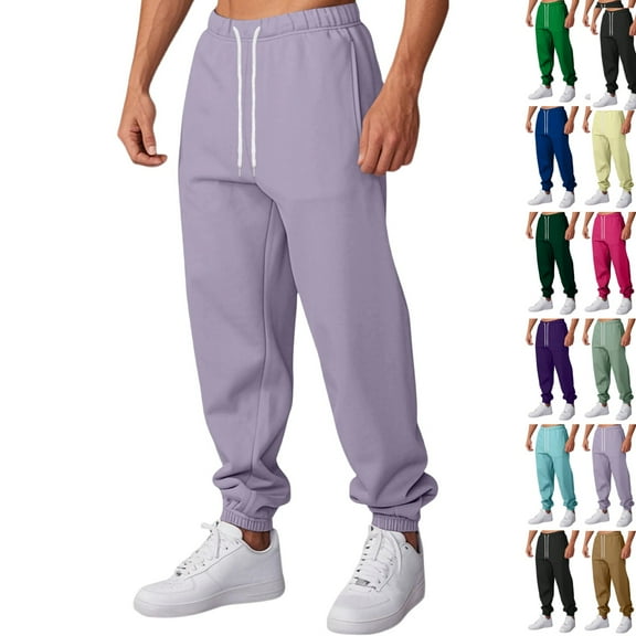 LNZGNM Big and Tall Sweatpants Men Casual Elastic Waist Open Leg Sweatpants Drawstring Fleece Sweatpant S-5XL Lightweight Joggers Workout Running Jogger, Light Purple 4XL