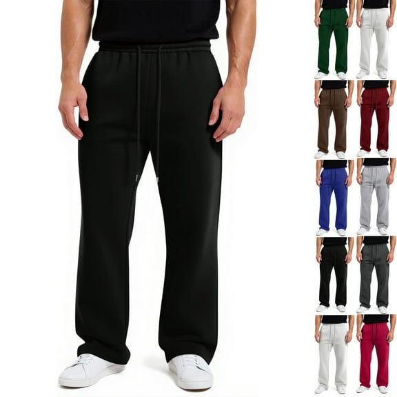 LNZGNM Black Sweatpants Men Workout Fleece Baggy Sweatpant Men Elastic Waist Open Bottom Sweatpants Drawstring Basic Sweatpant with Pocket, Black L