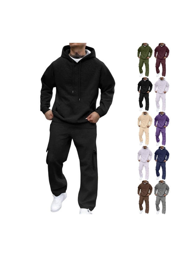Black Sweatsuits for Men Set Athletic Mens Track Suits 2 Piece Set Casual Hoodie and Sweatpants Set Autumn Jogging Suit with Pockets, Black 3XL