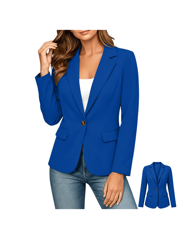 Blazers for Women Oversized Notched Lapel Long Sleeve Ponte Work Tops All Season Clothes for Business Casual, (L)