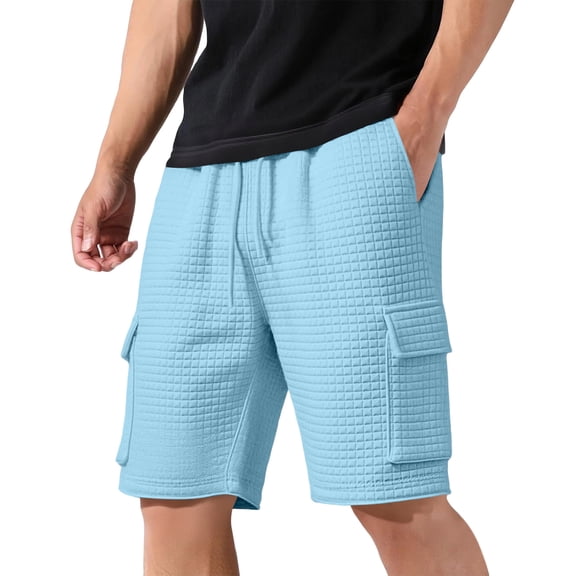 LNZGNM Blue Cargo Shorts for Men Elastic Waist Drawstring Work Shorts with Pockets Lightweight Loose Short Pants Summer Fashion Camping Shorts,Sky Blue XL