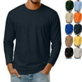 thumbnail image 1 of LNZGNM Blue Long Sleeve T Shirts for Men Casual Big and Tall Crew Neck Shirts Solid Plain Cotton Blend Tshirt Lightweight Loose Fit Pullover Shirts, Navy L, 1 of 9