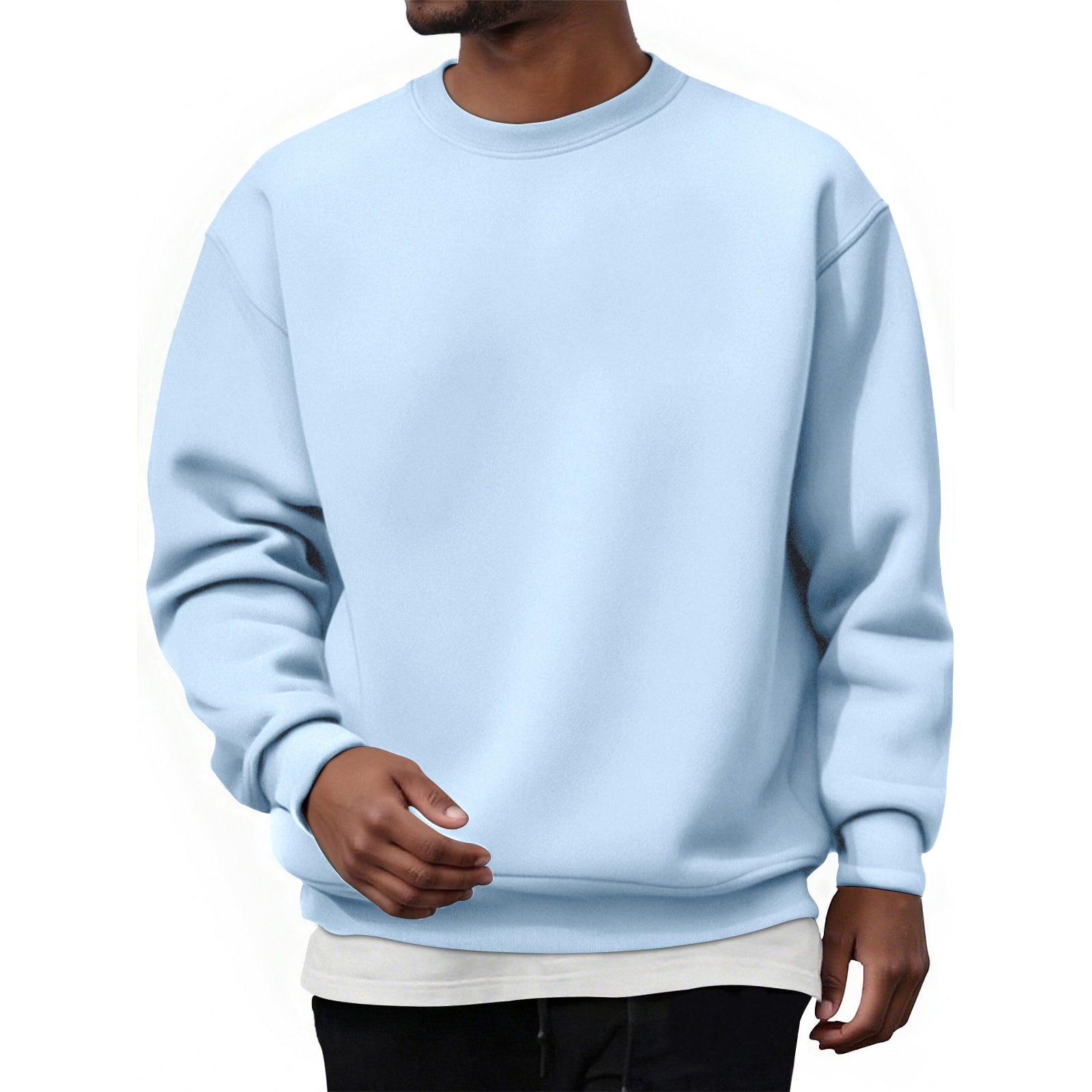 LNZGNM Blue Sweatshirt Men Crewneck Long Sleeve Solid Plain Men lnzgnm-blue-sweatshirt-men-crewneck-long-sleeve-solid-plain-men