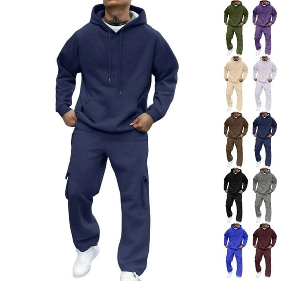 LNZGNM Blue Track Suits Mens Sports Sweat Suits Men Fall Pullover Hoodie and Sweatpants Set Casual Jogging Suits Sets with Pockets, Navy 3XL