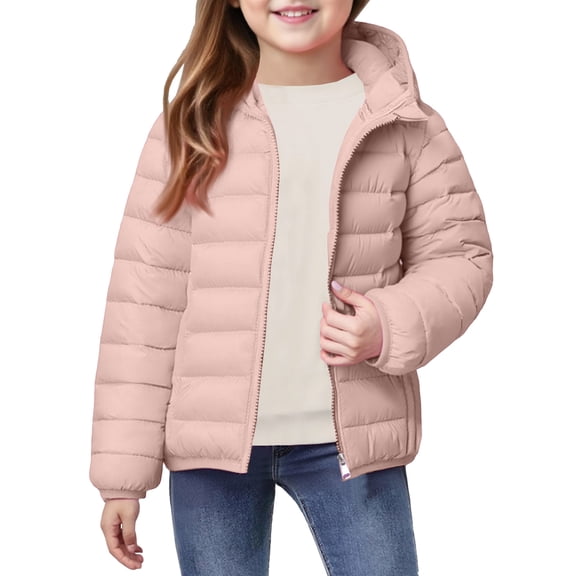 LNZGNM Boy Winter Coats 8-9Y Down Cozy Light Weight Jackets Trendy Windproof Padded Outerwear with Hood Zip Up Long Sleeve Clothes for Play, Light pink, 8-9Y