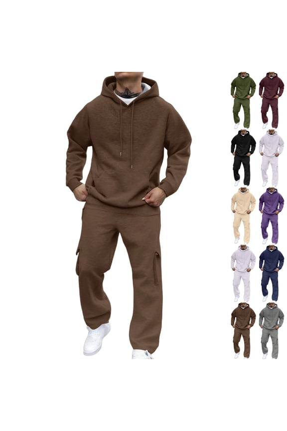 Brown Track Suits Mens Workout Sweatsuits for Men Fall Pullover Hoodie and Sweatpants Set Casual Jogging Suits Sets with Pockets, Brown L