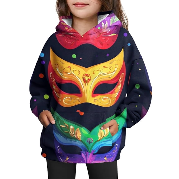 LNZGNM Carnival Girls Hooded Sweatshirt 7-8Y Cozy Fancy Masks Hoodies Fashion Long Sleeved with Front Pocket Tops Tie Dye Winter Outfit for Party, Purple Pink, 7-8Y