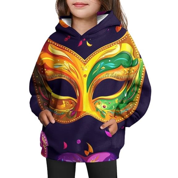 LNZGNM Carnival Kid's Hooded Sweatshirt 11-12Y Cozy Funny Masks Hoodie Vintage Long Sleeved with Kangaroo Pocket Shirt Tie Dye Winter Outfit for Party, Yellow, 11-12Y