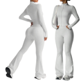 thumbnail image 1 of LNZGNM Casual Two Piece Outfits for Women All Season Daily Wear Fitted Zip Front Tops and Bootcut Flare Pants with Pockets Outfit Sets, (L), 1 of 8