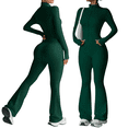 thumbnail image 1 of LNZGNM Casual Two Piece Outfits for Women Year Round Going Out Stand Collar Zip Tops and Bell Bottom Pants with Pockets Jogger Sets, (S), 1 of 8