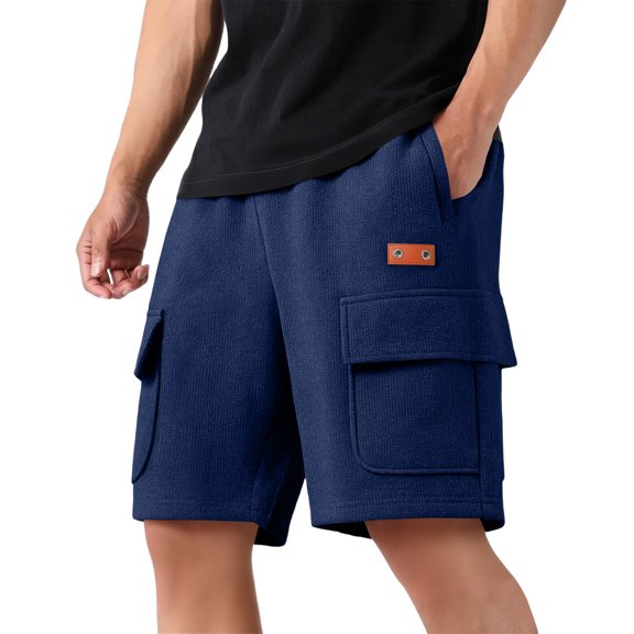 LNZGNM Corduroy Shorts Men Stretchy Drawstring Short Fashion Lightweight Loose Short Pants Beach Summer Shorts with Pockets,Navy M