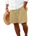 thumbnail image 1 of LNZGNM Cotton Linen Shorts for Men Elastic Waist Drawstring Striped Shorts Stylish Lightweight Summer Beach Shorts Gym Short Pants with Pockets,Khaki L, 1 of 4
