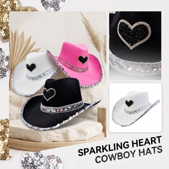 LNZGNM Cowboy Hat for Men Women, Western Silhouette with Wide Brim, with Rhinestone Shine, Sturdy and Rugged for Ranch Wear, Outdoor Events, and Western Parties,Pink(One Size)