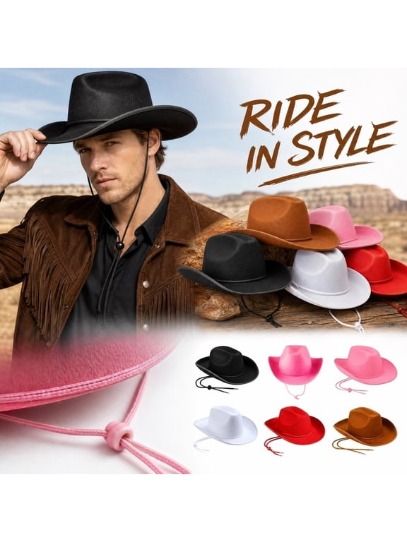 Cowboy Hat for Men Women, Western Silhouette with Wide Brim, Sturdy and Rugged for Ranch Wear, Outdoor Events, and Western Parties,Black(One Size)