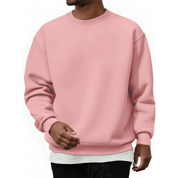 LNZGNM Crewneck Sweatshirt Men Lightweight Thermal Men Sweatshirts Solid Plain Long Sleeve Fleece Pullover Casual Mens Sweater Winter Clothes, Pink 3XL