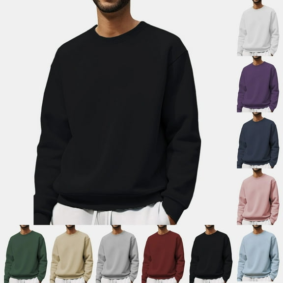 LNZGNM Crewneck Sweatshirt Men Long Sleeve Solid Plain Men Sweatshirts Lightweight Thermal Fleece Pullover Casual Mens Sweater Fall Clothes, Black XL