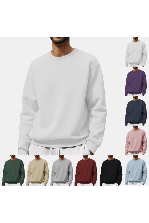 Crewneck Sweatshirt Men XL Lightweight Thermal Men's Sweatshirts Basic Long Sleeve Fleece Pullover Casual Mens Sweater Winter Clothes, White XL