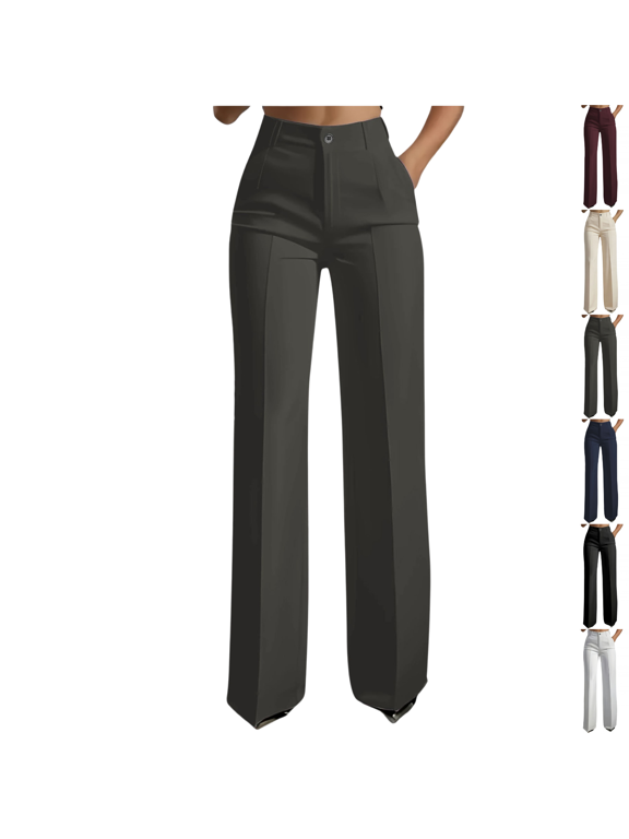 Dress Pants for Women High Waist Full Length Hem Slit Lightweight Tailored Fit Bottoms Clothes for Business Meetings, (L)