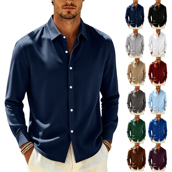 LNZGNM Dress Shirts Casual Classic Button Front Relaxed Fit Collared ...