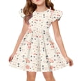 thumbnail image 1 of LNZGNM Easter Spring Dresses for Girls Printed Ruffle Sleeve Outfit for Everyday, Beige, 1 of 4