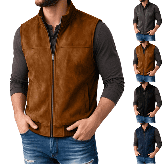 LNZGNM Fall Vests for Men Smooth Texture Casual Look Zip Closure Ribbed ...