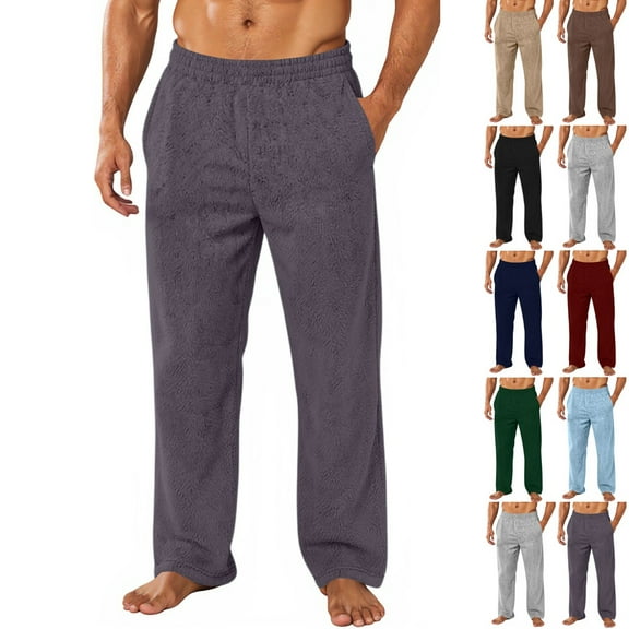 LNZGNM Flannel Pants for Men Fuzzy Thermal Flannel Pajama Pants Casual Fall Sleep Pants Mid-Weight Loose Men Pajama Set Pajamas Set with Pockets, Dark Gray L