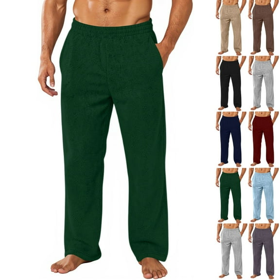LNZGNM Flannel Pants for Men Fuzzy Thermal Flannel Pajama Pants Casual Winter Sleep Pants Mid-Weight Loose Mens Pajama Pants Pajamas Set with Pockets, Dark Green L